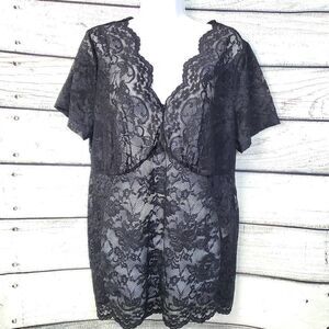 SHEIN Curve 4XL Black Floral Lace Overlay Short Sleeve Plus Size Blouse